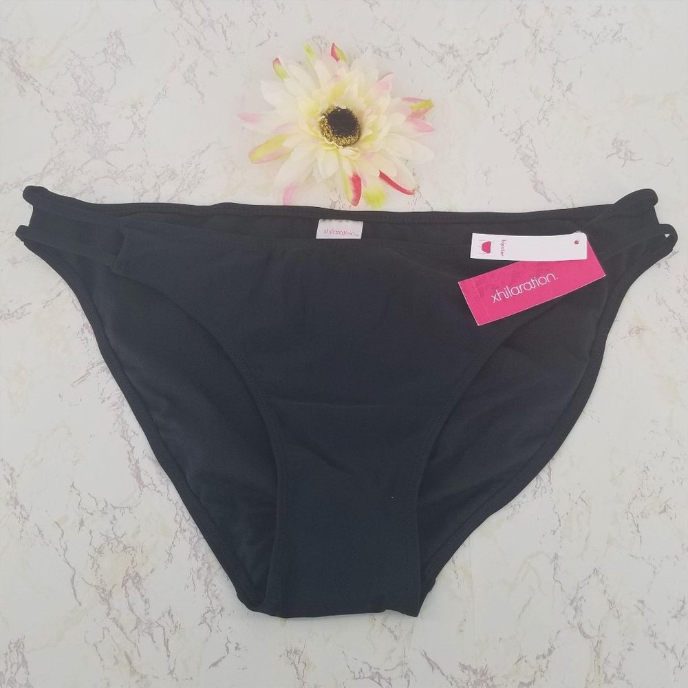 Bikini Bottom Black Strappy Ribbed Hipster Sz XL